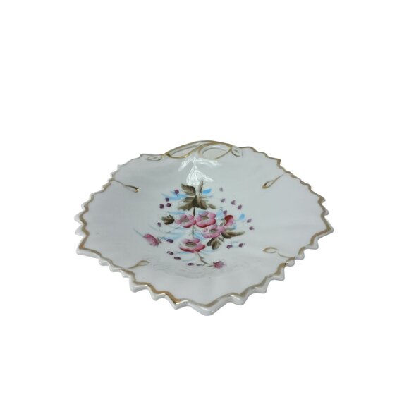 Hand Painted Leaf Shape Trinket Candy Dish floral Vintage - Picture 4 of 8